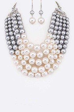 TWO TONE PEARLS STATEMENT NECKLACE SET
