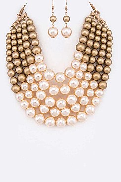 TWO TONE PEARLS STATEMENT NECKLACE SET
