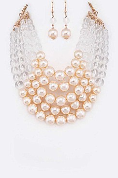TWO TONE PEARLS STATEMENT NECKLACE SET