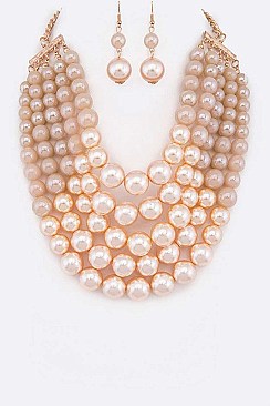 TWO TONE PEARLS STATEMENT NECKLACE SET