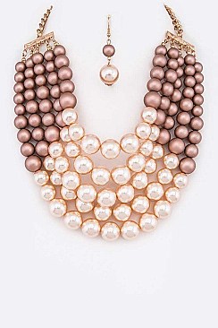TWO TONE PEARLS STATEMENT NECKLACE SET