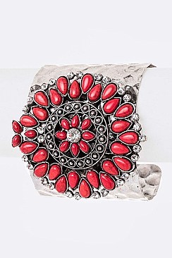 ADJUSTABLE STONE MEDALLION CUFF BANGLE