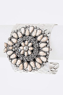 ADJUSTABLE STONE MEDALLION CUFF BANGLE