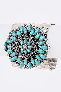 ADJUSTABLE STONE MEDALLION CUFF BANGLE