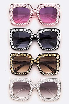 PACK OF 12 SQUARE CRYSTAL OVER SIZED SUNGLASSES