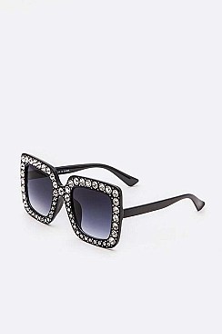 PACK OF 12 SQUARE CRYSTAL OVER SIZED SUNGLASSES