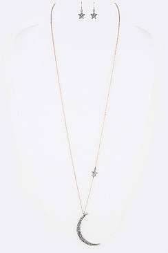 Posh Crystal Crescent Pendant Starred Necklace Set LA55-125573Z