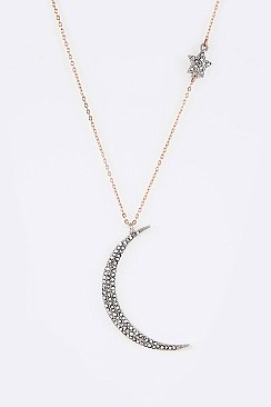 Posh Crystal Crescent Pendant Starred Necklace Set LA55-125573Z