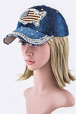 US Map Crystal Embellished Fashion Denim Cap LA-HT277X108D