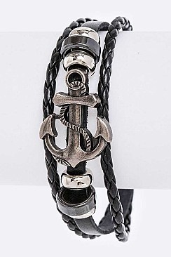Stylish Anchor Mix Layered Leather Bracelet LA-EML8200
