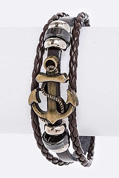 Stylish Anchor Mix Layered Leather Bracelet LA-EML8200