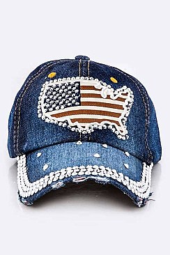 US Map Crystal Embellished Fashion Denim Cap LA-HT277X108D