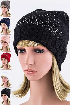 Pack of 12 pieces Trendy Crystal Beanie Hat LA-HNHT1081