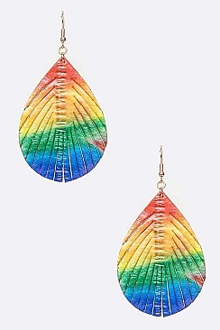 LEATHER CUTOUT MIX COLOR TEARDROP EARRING