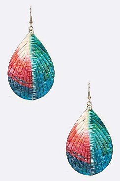 LEATHER CUTOUT MIX COLOR TEARDROP EARRING
