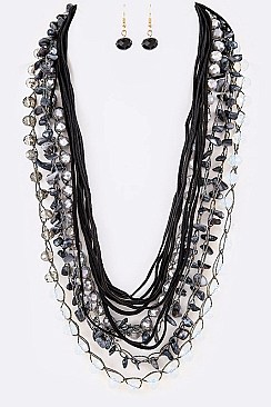 LOOPED BEADS & CRYSTAL STATEMENT NECKLACE SET