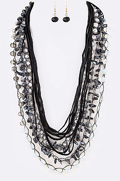 CRYSTAL & BEADS LAYER STATEMENT NECKLACE SET