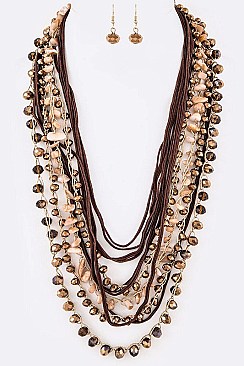 CRYSTAL & BEADS LAYER STATEMENT NECKLACE SET