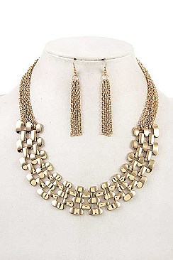 LINKED FLAT METAL BIB NECKLACE SET