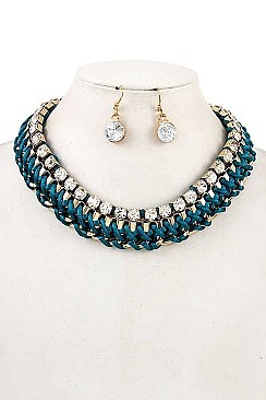 RHINESTONE ACCENT WOVEN CHAIN NECKLACE SET