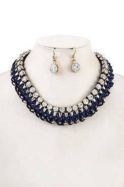 RHINESTONE ACCENT WOVEN CHAIN NECKLACE SET