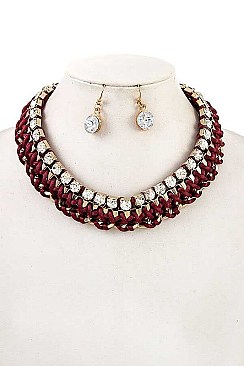 RHINESTONE ACCENT WOVEN CHAIN NECKLACE SET