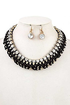 RHINESTONE ACCENT WOVEN CHAIN NECKLACE SET