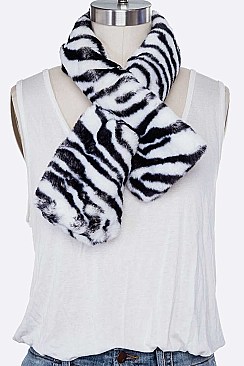 Comfy Faux Fur Animal Print Winter Scarf