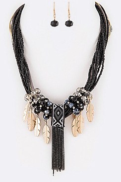 FEATHER ACCENT STATEMENT NECKLACE SET