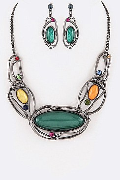 Wired Resin Crystal Statement Necklace Set