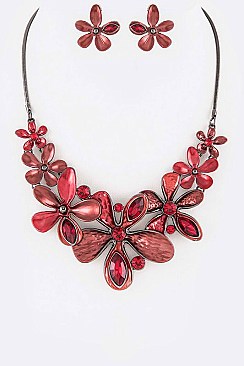 Crystal Flower Enamel Necklace Set