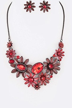 Crystal Enamel Flower Statement Necklace Set