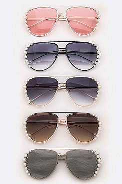 Pack of 12 Pieces Pearl Accent Aviator Iconic Sunglasses LA113-POP8376