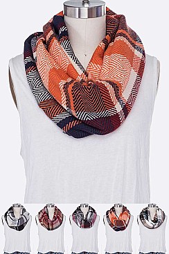 Pack of 12 Fashion Plaid Infinity Scarf Set