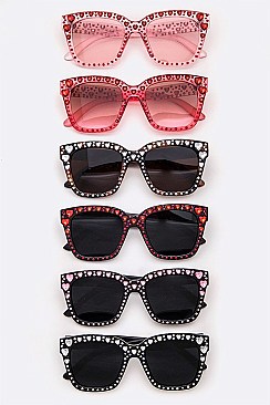 Pack of 12 Pieces Heart Studs Iconic Oversize Sunglasses 	LA-POP8280