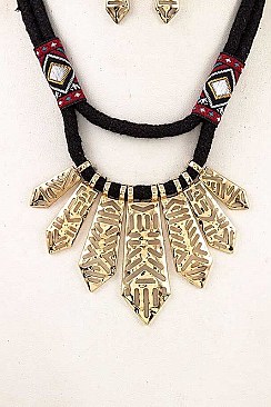 ROPE & FRINGE METAL PENDANT NECKLACE SET