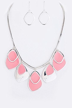 METAL ENAMEL PLATED PENDANT STATEMENT NECKLACE SET