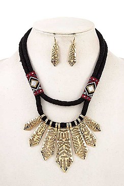 ROPE & FRINGE METAL PENDANT NECKLACE SET