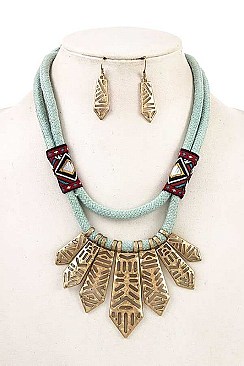 ROPE & FRINGE METAL PENDANT NECKLACE SET