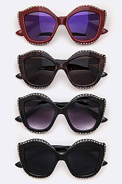 Pack of 12 Pieces Crystal Accent Cat Eye Oversize Sunglasses LA113-POP8872