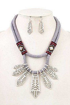 ROPE & FRINGE METAL PENDANT NECKLACE SET