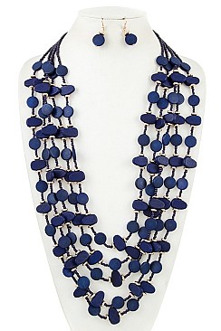 MULTI LAYERED WOOD STATEMENT NECKLACE SET