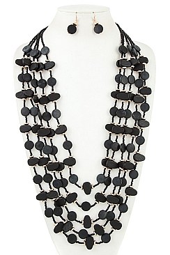 MULTI LAYERED WOOD STATEMENT NECKLACE SET