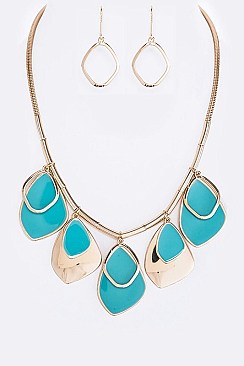 METAL ENAMEL PLATED PENDANT STATEMENT NECKLACE SET