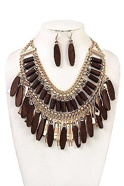 BI-LAYERED WOOD NECKLACE SET