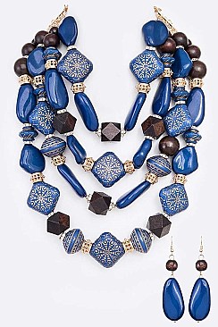Glam Mix Wooden Beads Statement Necklace Set