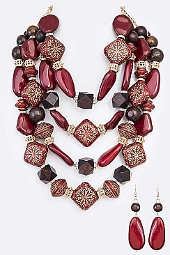 Glam Mix Wooden Beads Statement Necklace Set