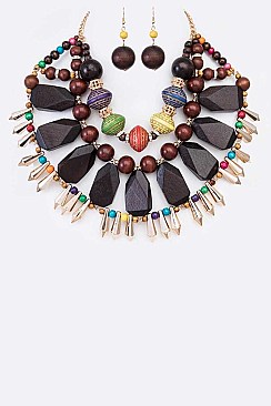 Tribal Wood Necklace & Earring Set