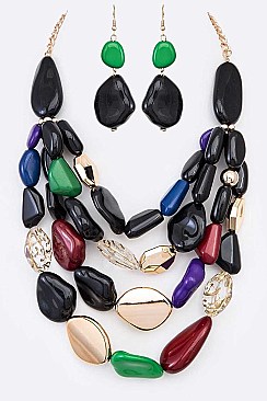 Chic Mix Media Pebble Layer Necklace Set