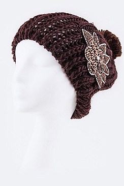 Stylish Beaded Lotus Fashion Knit Beanie LA-HT2984MF060